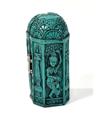 Ganesh, cestovní oltář, tyrkysový, pryskyřice, 11 cm