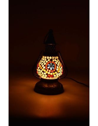 Mozaiková lucerna na svíčku, multibarevná, sklo, ruční práce, 10x10x22cm