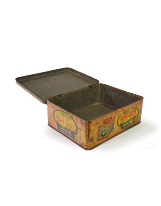 Antik plechová krabice, na houpačce, 18x13x7cm