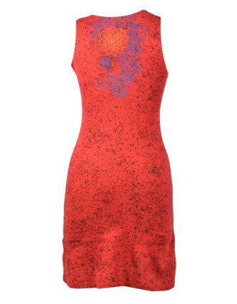 Krátké červené šaty bez rukávu, barevný potisk mandala