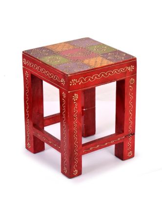 Stolička z antik teakového dřeva, "Moghul art", ručně malovaná, 22x22x30cm