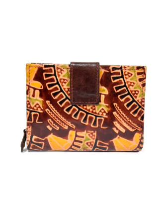Peněženka, malovaná kůže, geometrický design, hnědá, 9,5x12,5cm