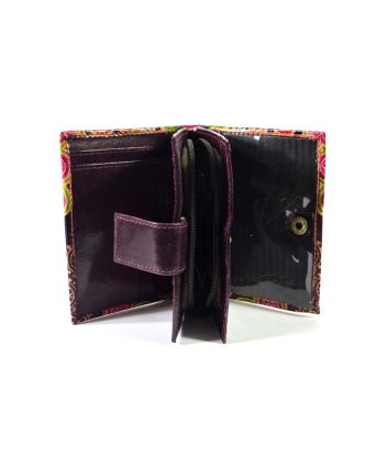Peněženka, malovaná kůže, paisley design, fialová, 9,5x12,5cm
