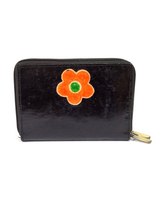 Peněženka design "Flower" malovaná kůže, černá 15x10cm
