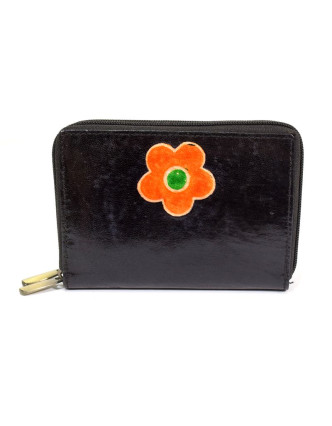 Peněženka design "Flower" malovaná kůže, černá 15x10cm