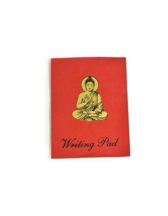 Červený blok s Buddhou, barevný ruční papír, 17x22cm