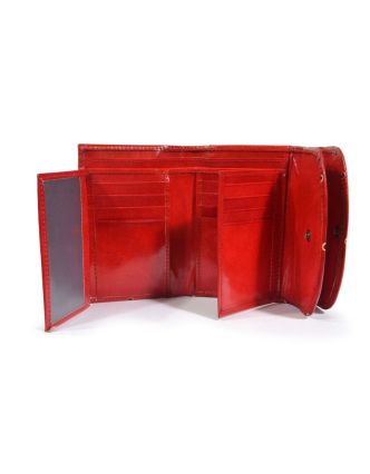 Velká peněženka design "Geometric", ručně malovaná kůže, červená,15x11cm