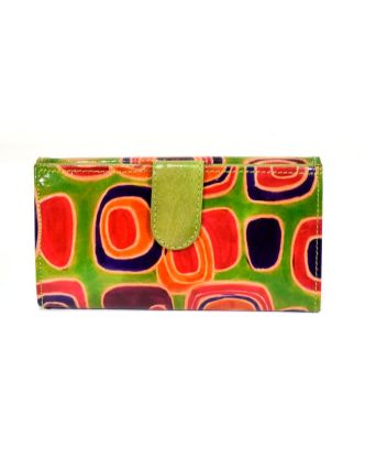 Peněženka design "Geometric" malovaná kůže, zelená, 9x16cm
