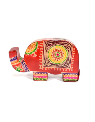 Kasička, malovaná kůže, malý slon, červená, 9x14cm