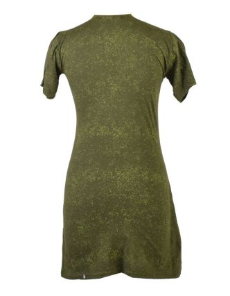 Zelené šaty s krátkým rukávem, mandala potisk, výšivka