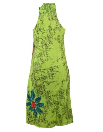 Dlouhé šaty bez rukávu s potiskem flower mandala, zelené