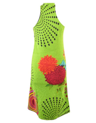 Dlouhé šaty bez rukávu s potiskem flower mandala, zelené