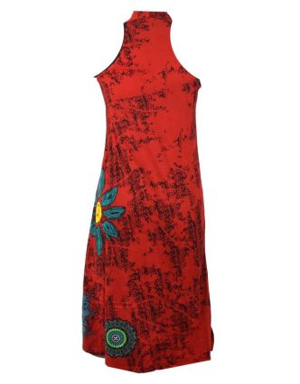 Dlouhé šaty bez rukávu s potiskem flower mandala, červené
