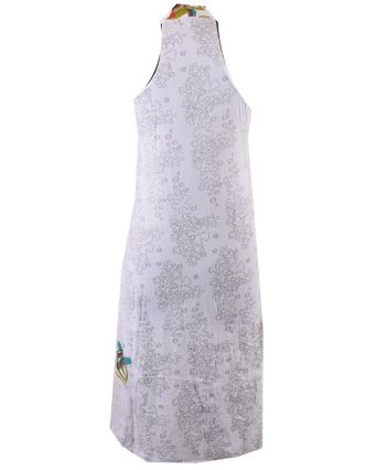 Dlouhé šaty bez rukávu s potiskem flower mandala, bílé