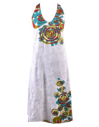 Dlouhé šaty bez rukávu s potiskem flower mandala, bílé