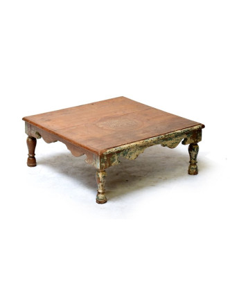 Starý čajový stolek z teakového dřeva, 64x61x25cm