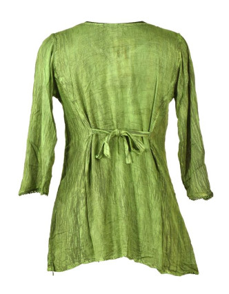 Letní halena s rukávem, výšivka, batika, světle zelená