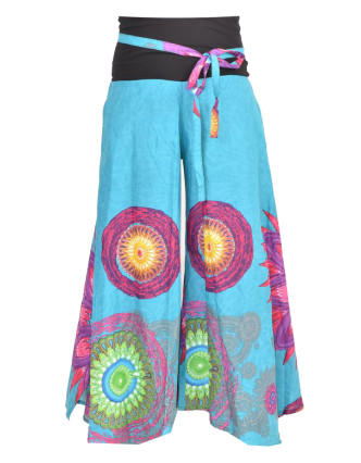 Tyrkysové zvonové kalhoty s vysokým pasem, "Mandala design"