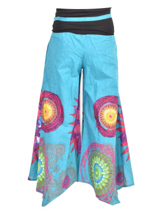 Tyrkysové zvonové kalhoty s vysokým pasem, "Mandala design"