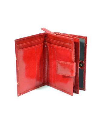Peněženka, malovaná kůže, cat design, červená, 9,5x12,5cm