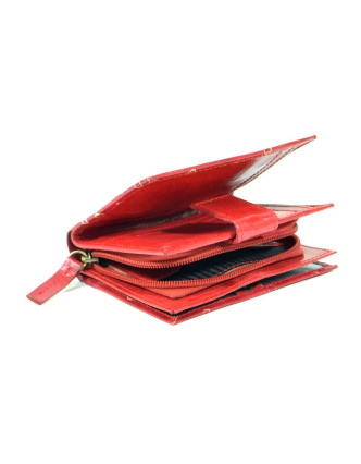 Peněženka, malovaná kůže, cat design, červená, 9,5x12,5cm