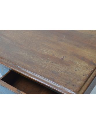 Starý psací stůl z teakového dřeva, modrá patina, 106x60x75cm