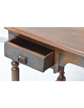Starý psací stůl z teakového dřeva, modrá patina, 106x60x75cm