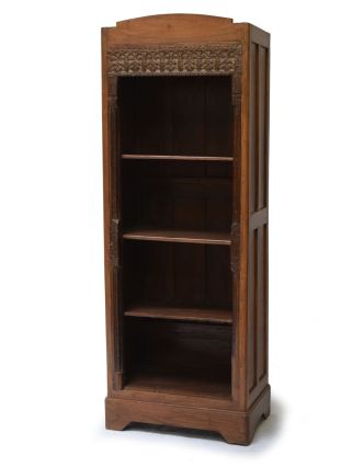 Knihovna z teakového dřeva zdobená starými řezbami, 65x42x183cm