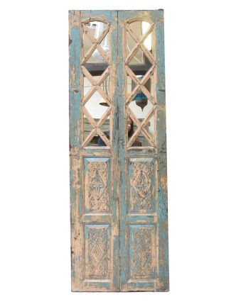 Staré dveře z teakového dřeva se zrcadlem, 62x183x4cm