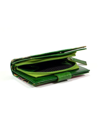 Peněženka, malovaná kůže, geometrický design, zelená, 9,5x12,5cm