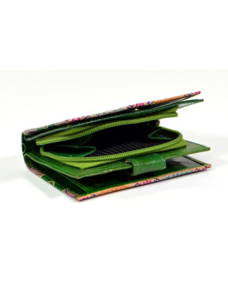 Peněženka, malovaná kůže, zelená, 9,5x12,5cm