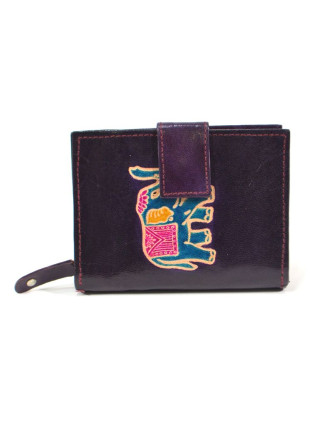 Peněženka, malovaná kůže, elephant design, tmavě fialová, 9,5x12,5cm