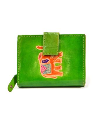 Peněženka, malovaná kůže, elephant design, zelená, 9,5x12,5cm