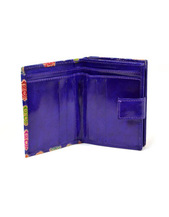 Peněženka, malovaná kůže, paisley design, fialová, 9,5x12,5cm