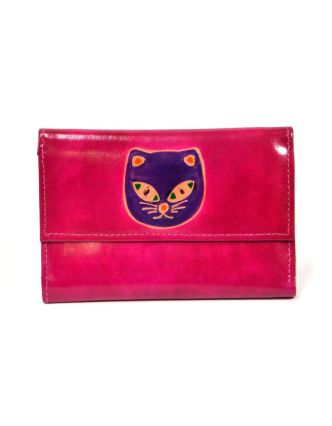 Peněženka design "Cat Head", malovaná kůže, růžová 9x14cm