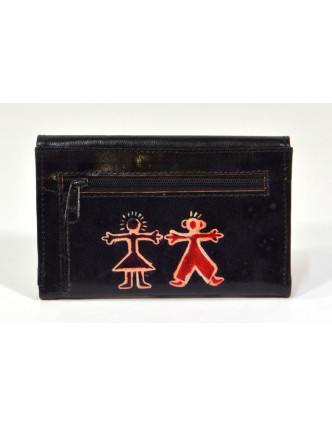 Peněženka design "Boy and girl", malovaná kůže, černá 9x14cm