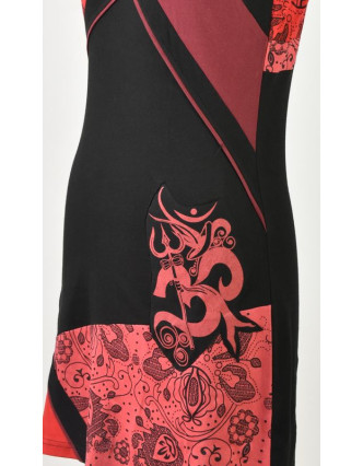 Černo červené šaty s krátkým rukávem, mix potisků, Shiva Óm design