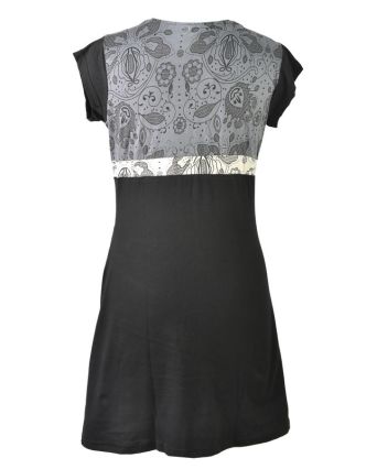 Černo šedé šaty s krátkým rukávem, mix potisků, Shiva Óm design