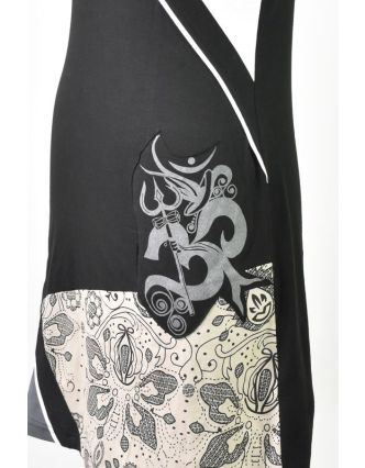Černo šedé šaty s krátkým rukávem, mix potisků, Shiva Óm design