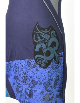 Modro-tyrkysové šaty s krátkým rukávem, mix potisků, Shiva Óm design