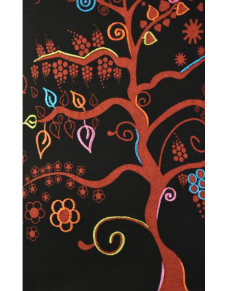 Krátké černé šaty na ramínka s potiskem stromu, Tree design, barevná výšivka