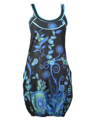 Černo-modrá balonové šaty bez rukávu "Flower design", kapsy