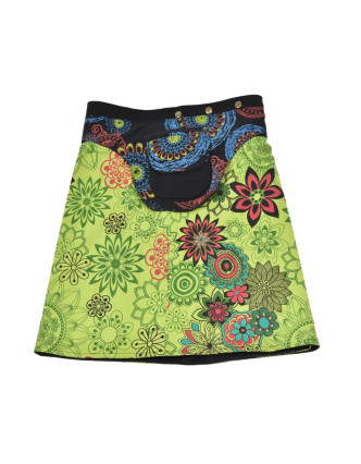Polodouhá zelená sukně zapínaná na patentky, kapsa, flower print