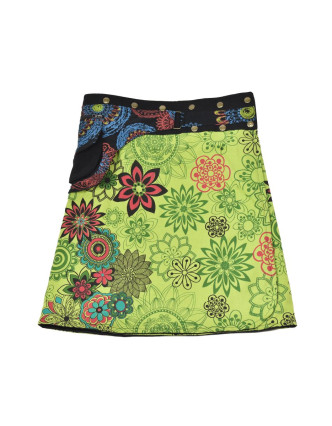 Polodouhá zelená sukně zapínaná na patentky, kapsa, flower print