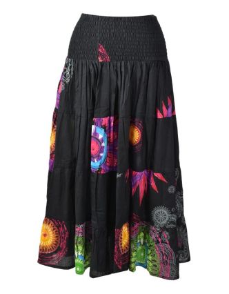 Dlouhá černá sukně s potiskem "Mandala design", žabičkování
