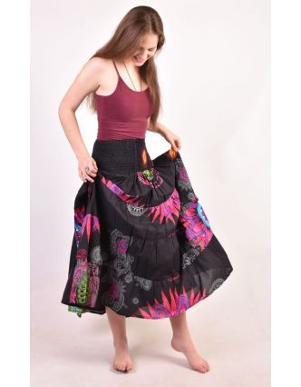 Dlouhá černá sukně s potiskem "Mandala design", žabičkování