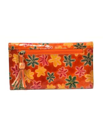 Peněženka design "Flowers" malovaná kůže, oranžová, 21,5x12cm