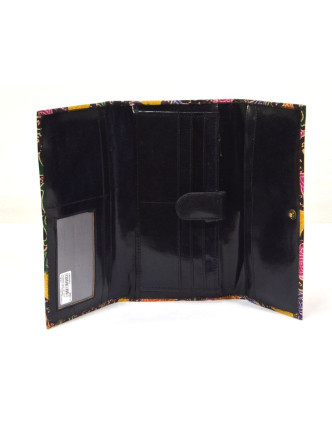 Peněženka design "Flowers" malovaná kůže, černá, 21,5x12cm