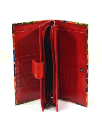 Peněženka, malovaná kůže, červená, geometrie, 23x12cm