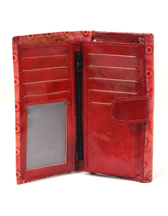 Peněženka design "dots" malovaná kůže, červená, 9x16cm